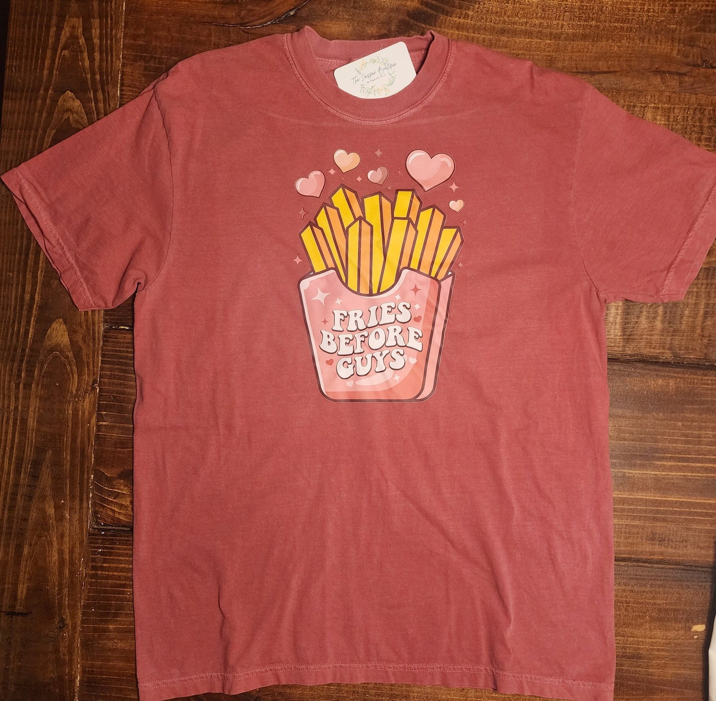 Fries Before Guys, Funny Tee, Comfort Colors Crimson, Valentine's Day Tee, Love