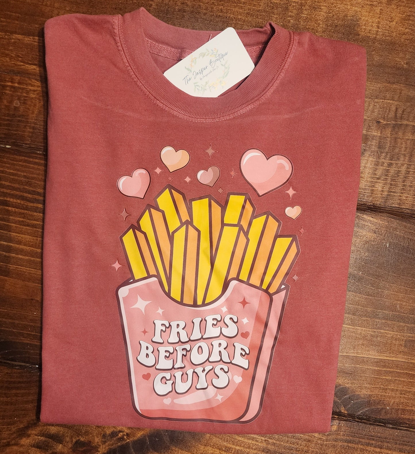 Fries Before Guys, Funny Tee, Comfort Colors Crimson, Valentine's Day Tee, Love