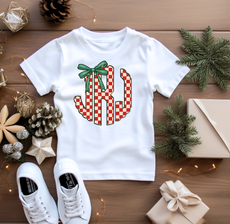 Red checkered custom Monogrammed tee