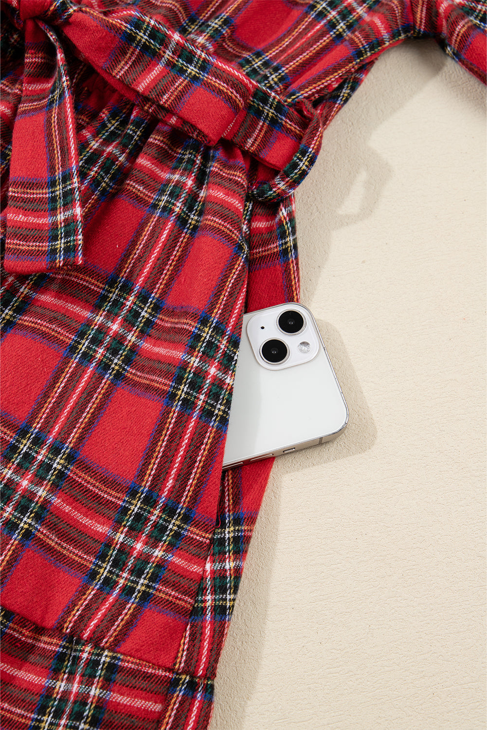 Red Christmas Plaid Ruffle Long Dress