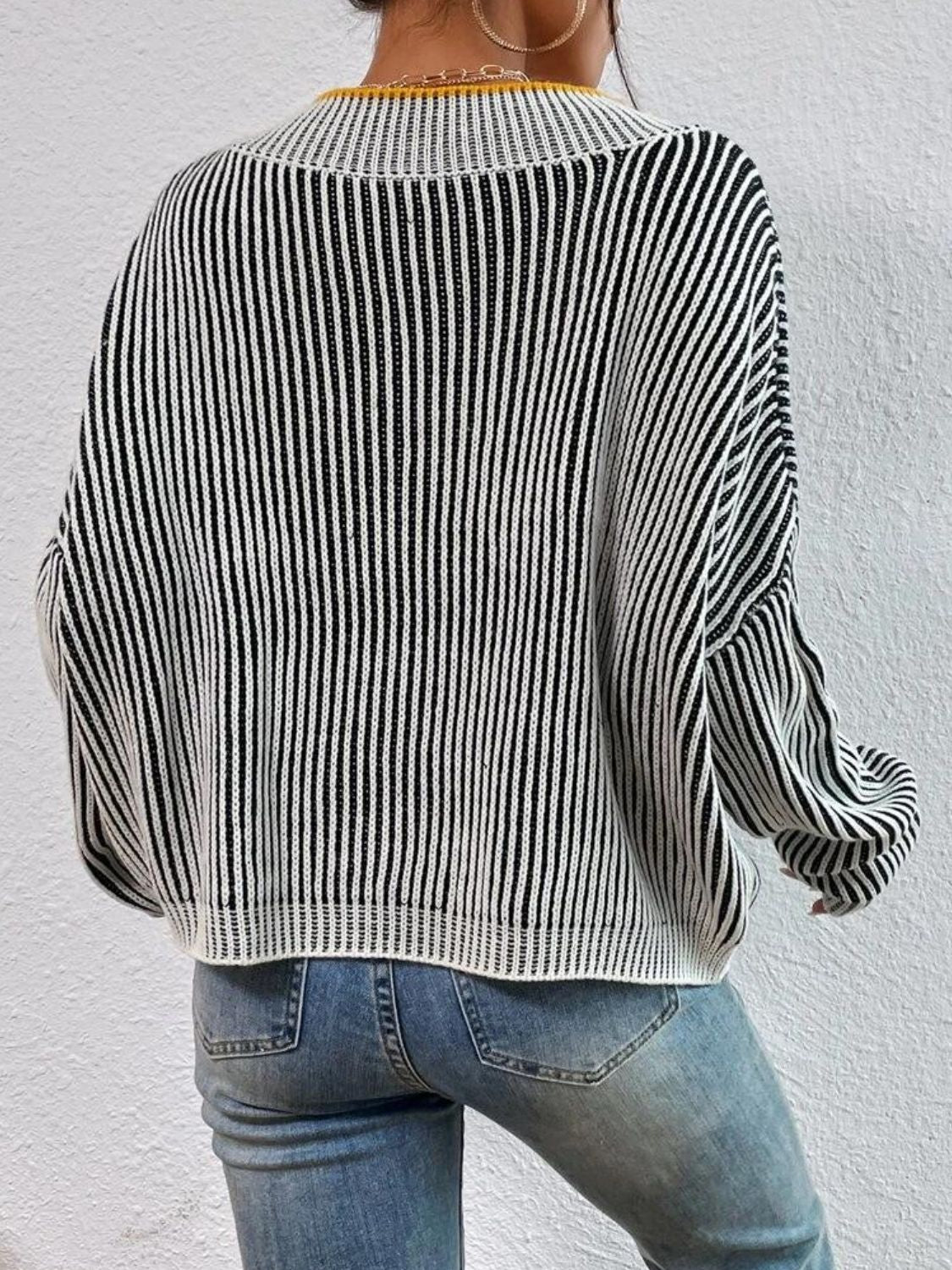 Striped V-Neck Long Sleeve Sweater