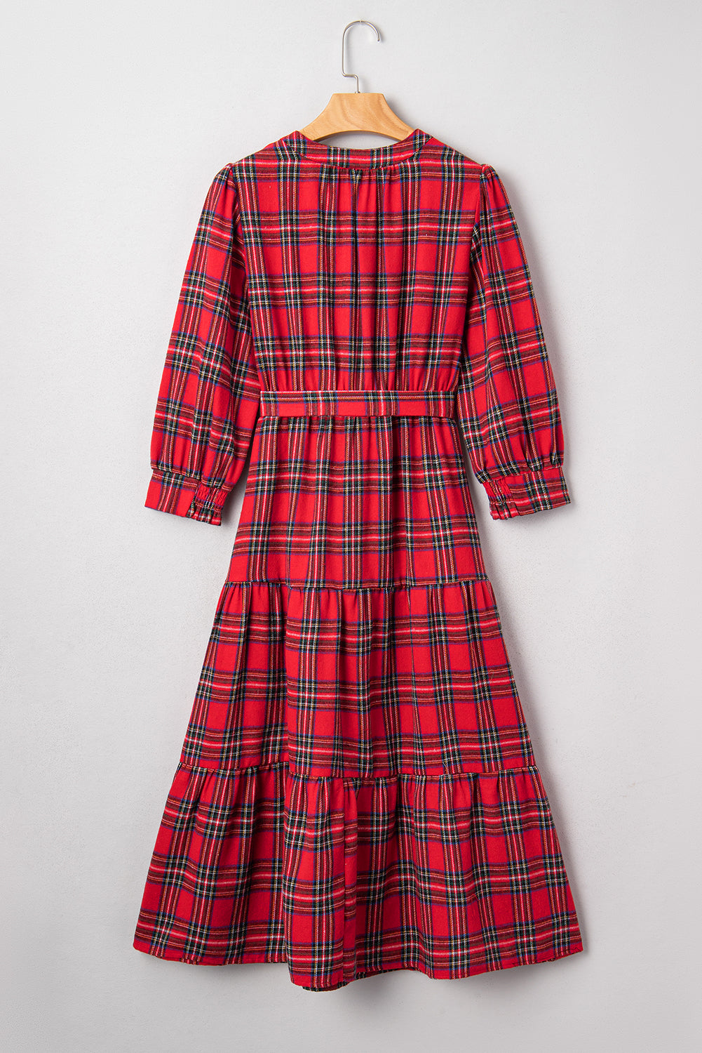 Red Christmas Plaid Ruffle Long Dress