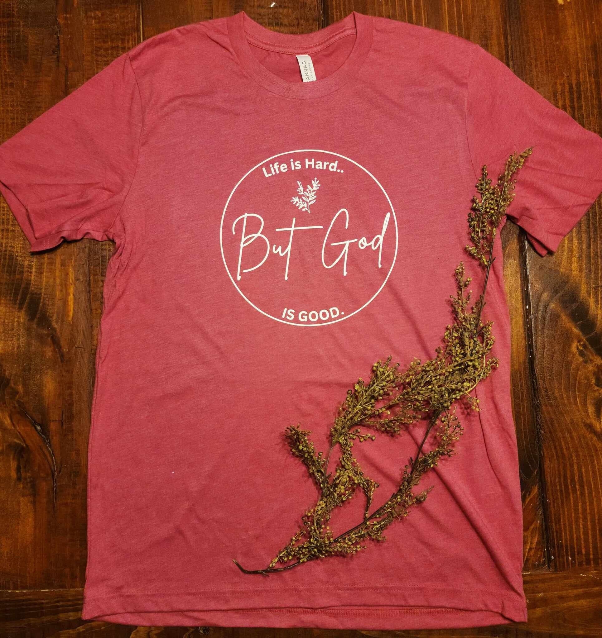 Heather Raspberry or Heather Purple on Bella Canvas.