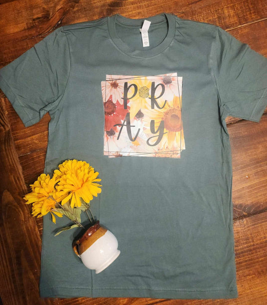 Pray Christian Tee, Women Graphic FLoral Tee, Handmade, Praying Mom, Gift