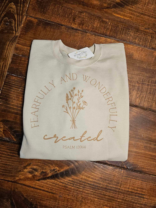 Fearfully & wonderfully Scripture Sweatshirt for Christian Women Bible Verse Tee Gift