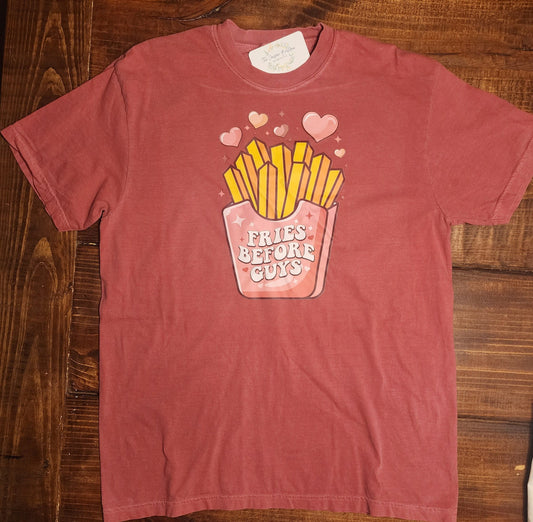 Fries Before Guys, Funny Tee, Comfort Colors Crimson, Valentine's Day Tee, Love