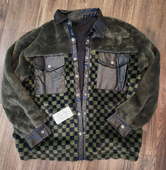 Green & Black checkerboard leather jacket