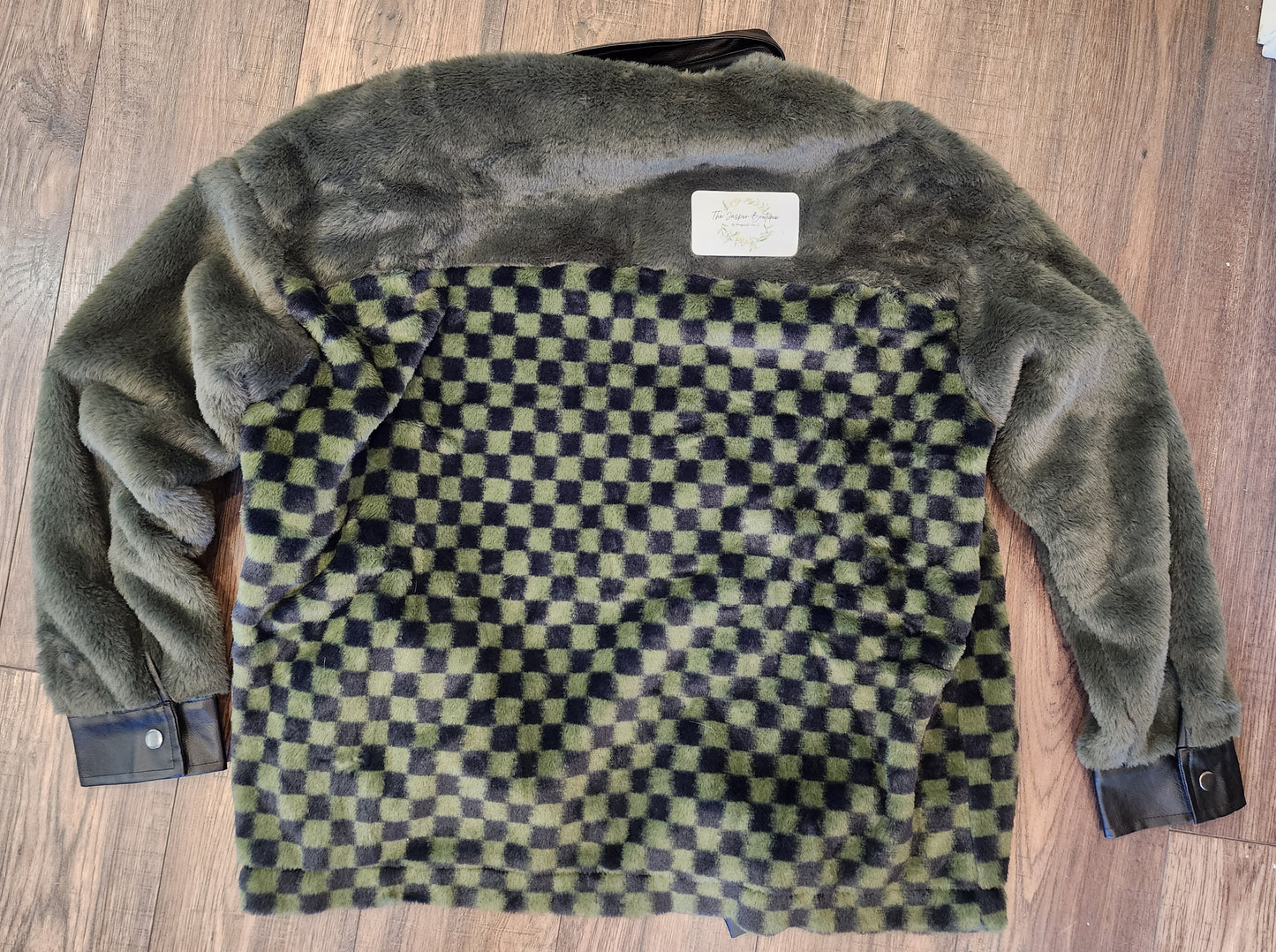 Green & Black checkerboard leather jacket